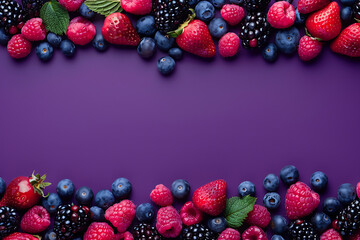 Purple Background With Berries, Raspberries, and Blueberries