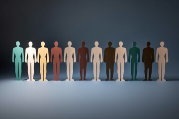 Paper cutout figures in a gradient representing diversity. Spectrum of Paper People Cutouts