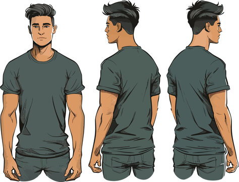 Vector illustration of a young man in a T-shirt and shorts