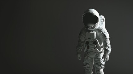 Side view of spaceman or astronaut isolated on black background - obrazy, fototapety, plakaty