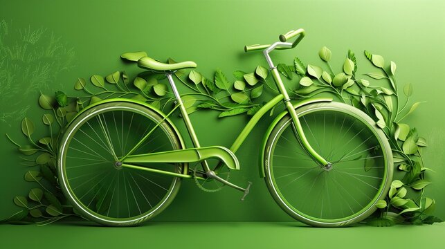 A sleek bicycle paper cut pictures, realistic textures, playful chaos, vray tracing, vibrant green, digitally enhanced