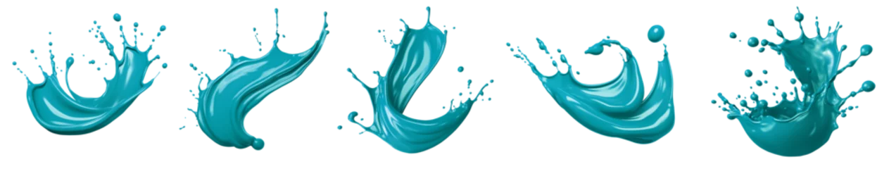 Fotobehang Set of turquoise aqua blue green cream liquid paint ink splash swirl wave on transparent background cutout, PNG file. Many assorted different design. Mockup template for artwork graphic design © Sandra Chia