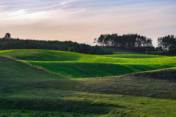 Suwałki moraine hills after sunset