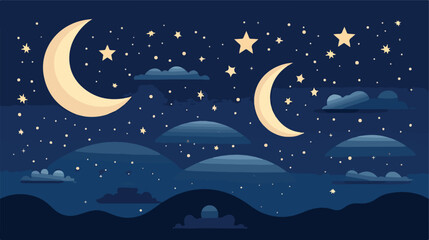 Obraz na płótnie Canvas A starry night sky with a crescent moon and shootin