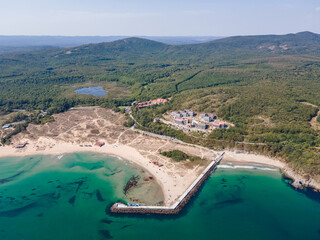 Aerial view of back sea coast near Arkutino beach, Bulgaria - 758285950