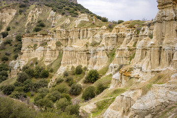 Fototapeta premium Kula Fairy Chimneys, Kula Geopark at location Manisa, Turkey. Kula Volcanic Geopark, also known as Kuladoccia (Kuladokya).