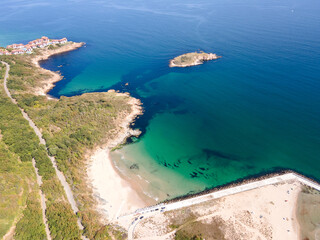 Aerial view of back sea coast near Arkutino beach, Bulgaria - 758286560