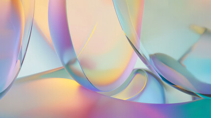 Vibrant colorful curve dynamic fluid glass texture for wallpaper presentations, websites, social media. 3D colorful glass background. Trendy graphic design, holographic wavy glass. Selective focus
