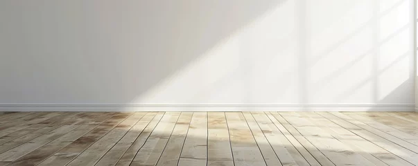 Foto op Canvas White walls and wooden floor with sunlight © diwek