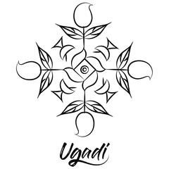 Ugadi Festival Black and White Vector Illustration