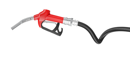 Gasoline pump nozzle in red in realistic 3d render with transparent background