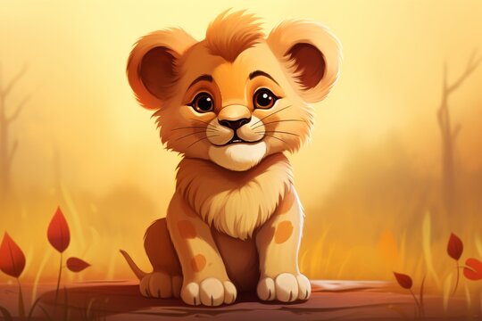 Cute lion cub illustration with smile