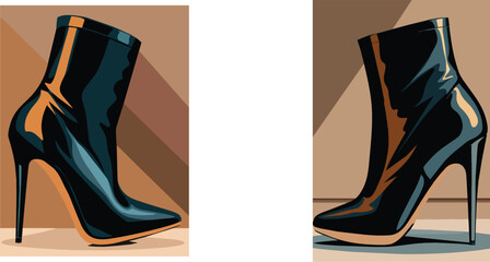 Elegant black stiletto boots fashion illustration