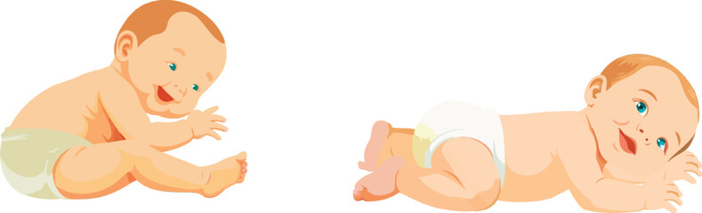 Cheerful baby in diaper illustration