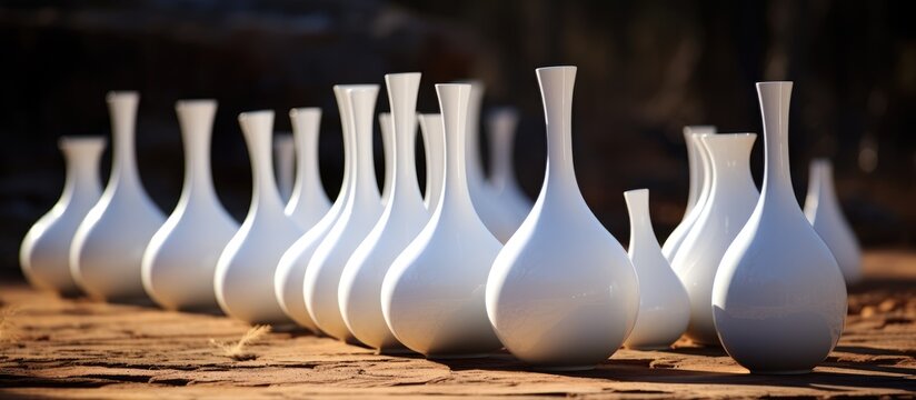 White vases placed on the ground.