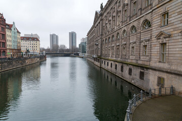 Buildings and cityscape by the Spree River in Berlin, Germany