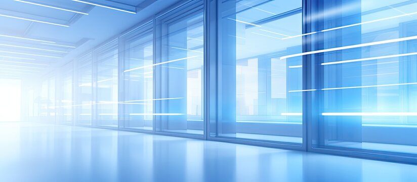 A hallway in a building with numerous windows allowing an abundance of natural light to filter in, casting a beautiful glow on the bluetinted wood flooring