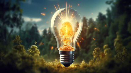 Yellow light bulb, concept of developing creativity and clear thinking