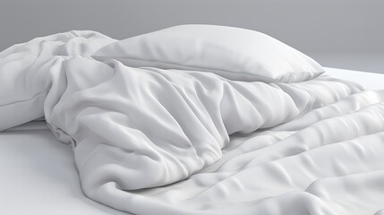 White Folded Duvet Lying on White Bed Background


