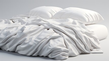 Fototapeta na wymiar White Folded Duvet Lying on White Bed Background