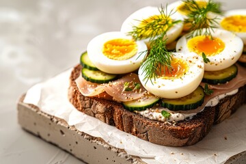 Elegant Danish Smørrebrød with Boiled Egg, Cucumber, and Dill