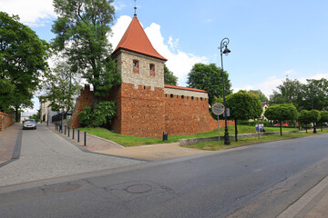 A tower and a fragment of city walls from the 14th century near Krakow, Olkusz, Poland