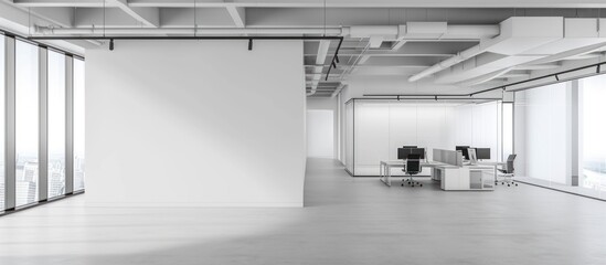 Large white wall mockup in an office building. - obrazy, fototapety, plakaty