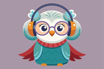 Grandmother owl with-beautiful headphone vector illustration