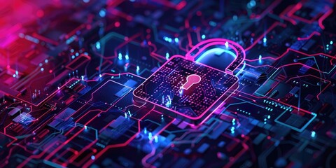Digital padlock. Abstract cyber security technology background