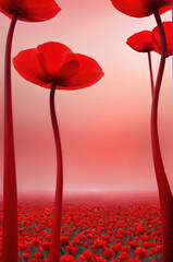 Abstract Painting. Red giant poppies on poppy field. AI generative.