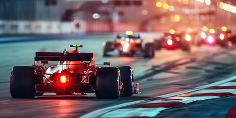 F1 Race Cars racing at night formula One