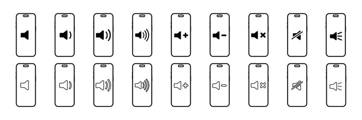 Set of phone volume icons. Vector black audio icons or symbols. Speaker volume linear icon - audio voice,sound, sound symbol,music. vector eps10