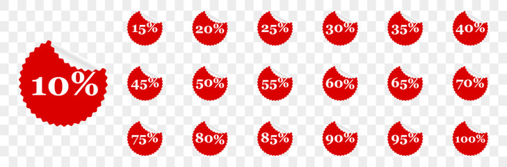 Discount stickers with different discount percentages discount from 5 to 100 vector collection of sale icons on pro