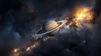 Breathtaking image of Saturn set against a vibrant nebula, capturing the awe-inspiring grandeur of...