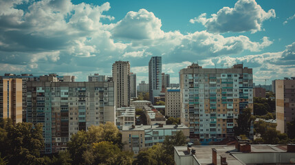 Fototapeta na wymiar Urban Skyline with Cumulus Clouds