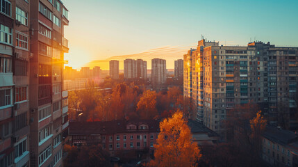 Autumn Twilight Over Urban Landscape