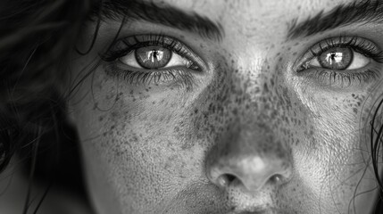 Obraz premium Close Up of a Woman With Freckles on Her Face
