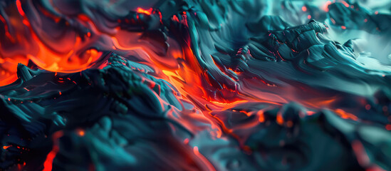 Dynamic, flowing art piece showcasing red and blue liquid forms, symbolizing contrast and duality in an abstract setting