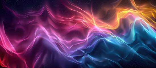 A digital abstract of neon waves with a starry effect that evokes energy and mystery