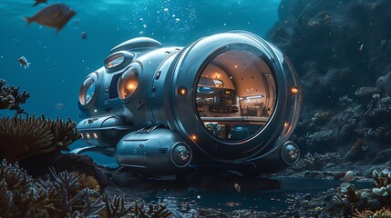An Innovative Underwater Research Lab Surrounded by Aquatic Wonders: Pushing the Boundaries of Ocean Exploration - obrazy, fototapety, plakaty