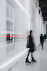 Fototapeta premium Blurred motion of busy office workers in a modern corporate environment