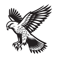 Fototapeta premium Vintage Falcon Silhouettes, flying Falcon Silhouettes, silhouettes of Graceful Birds- black and white illustration