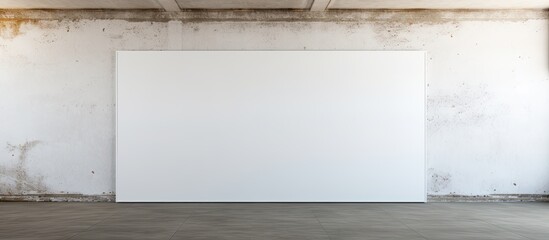 A rectangular whiteboard made of composite material is hanging on a hardwood wall in an empty room with glass flooring, casting shades of different tints - Powered by Adobe