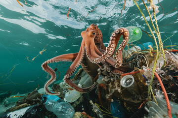Ocean Life Amidst Plastic Pollution