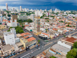 Aerial city scape in summer with storm clouds in Cuiaba Mato Grosso