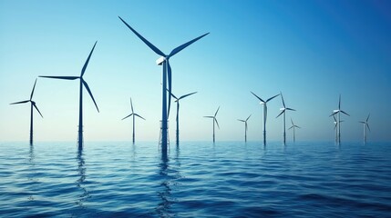 Ocean wind turbines generating clean energy