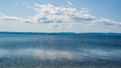 Forillon National Park, Canada - August 28 2018: Kayak and Coastline view of Forillon National Park in Quebec