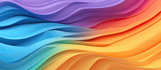 An artistic illustration of a rainbow colored wave on a white background, featuring vibrant shades...