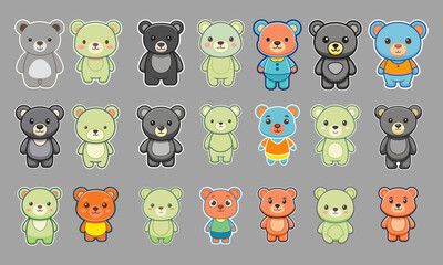 Big sticker collection set of funny cartoons of bears. Mega sticker vector collections bundle set of baby bears isolated in white background