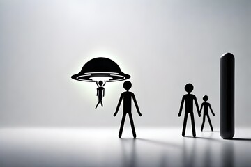 A UFO emits a stick figure with the label 